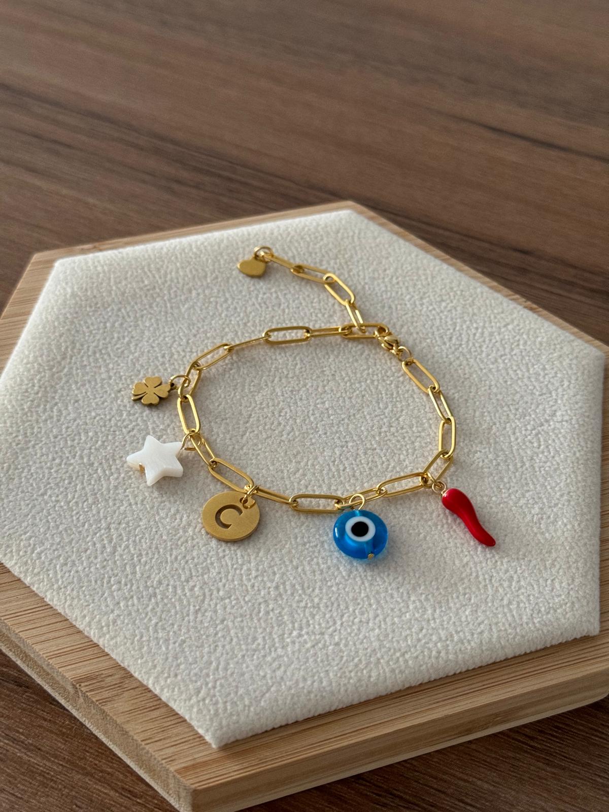 Pulseira CHARM com letra personalizável | Pulsera CHARM con letra personalizable